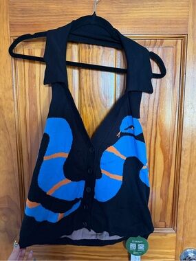 OXKNIT 70s Retro Style Jacquard Knit Halter Top